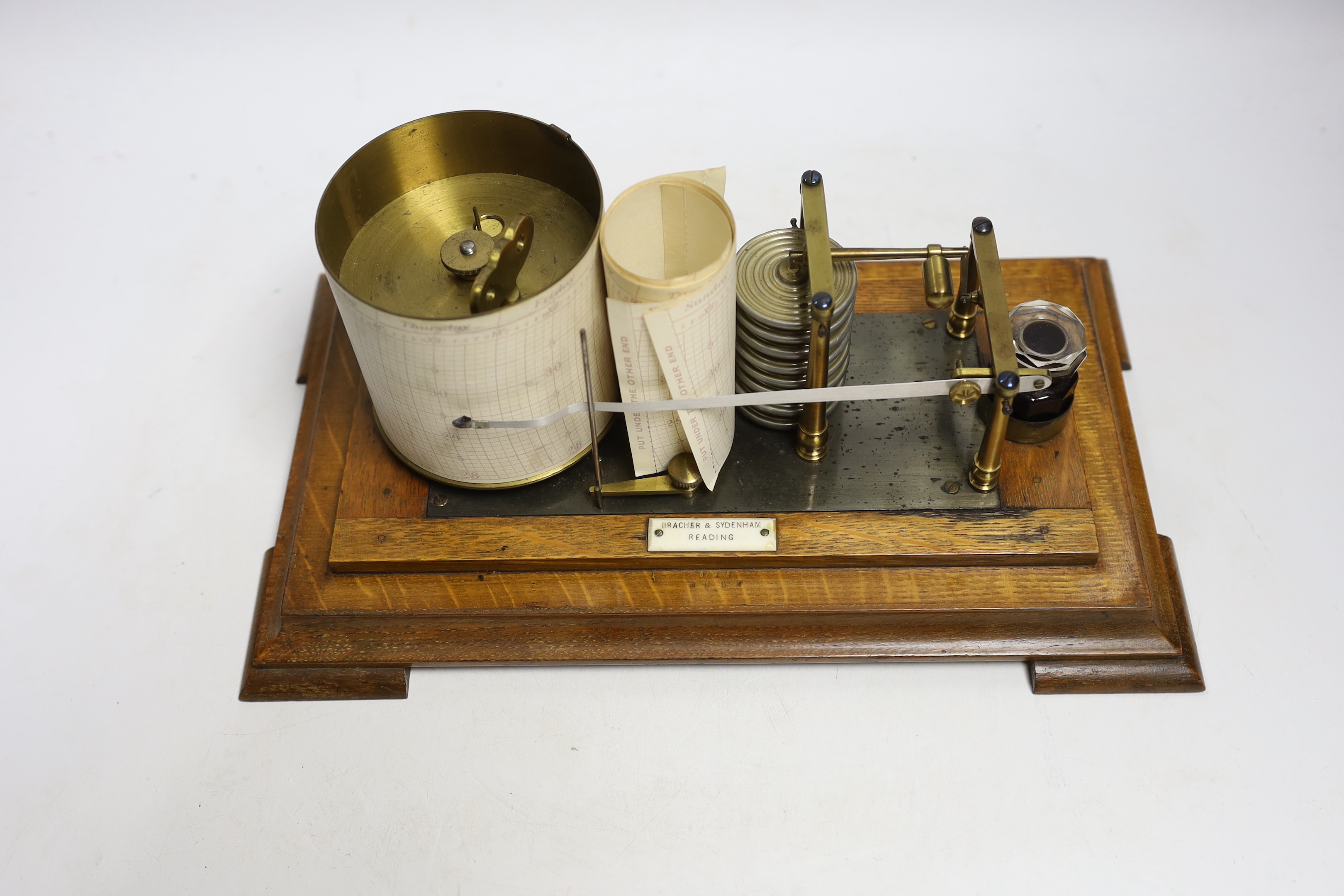 A Bracher and Sydenham, Reading barograph, in an oak case, 34.5cm wide